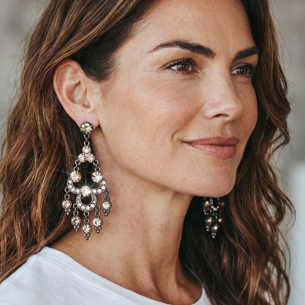 3/$25 - Smoky Rhinestone Chandelier Drop Earrings Crystal Statement Jewelry